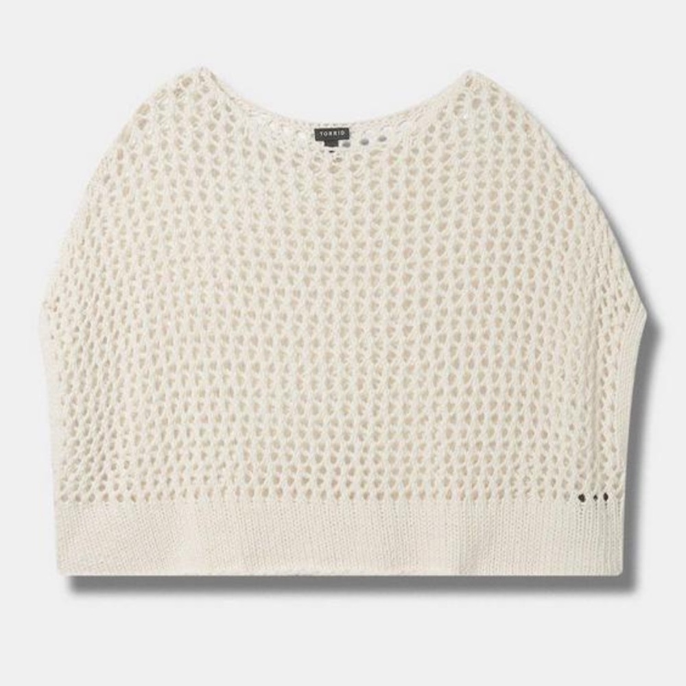NWT~ Torrid Open Stitch Pullover Oversized Cropped Sweater Cream White - Picture 3 of 9